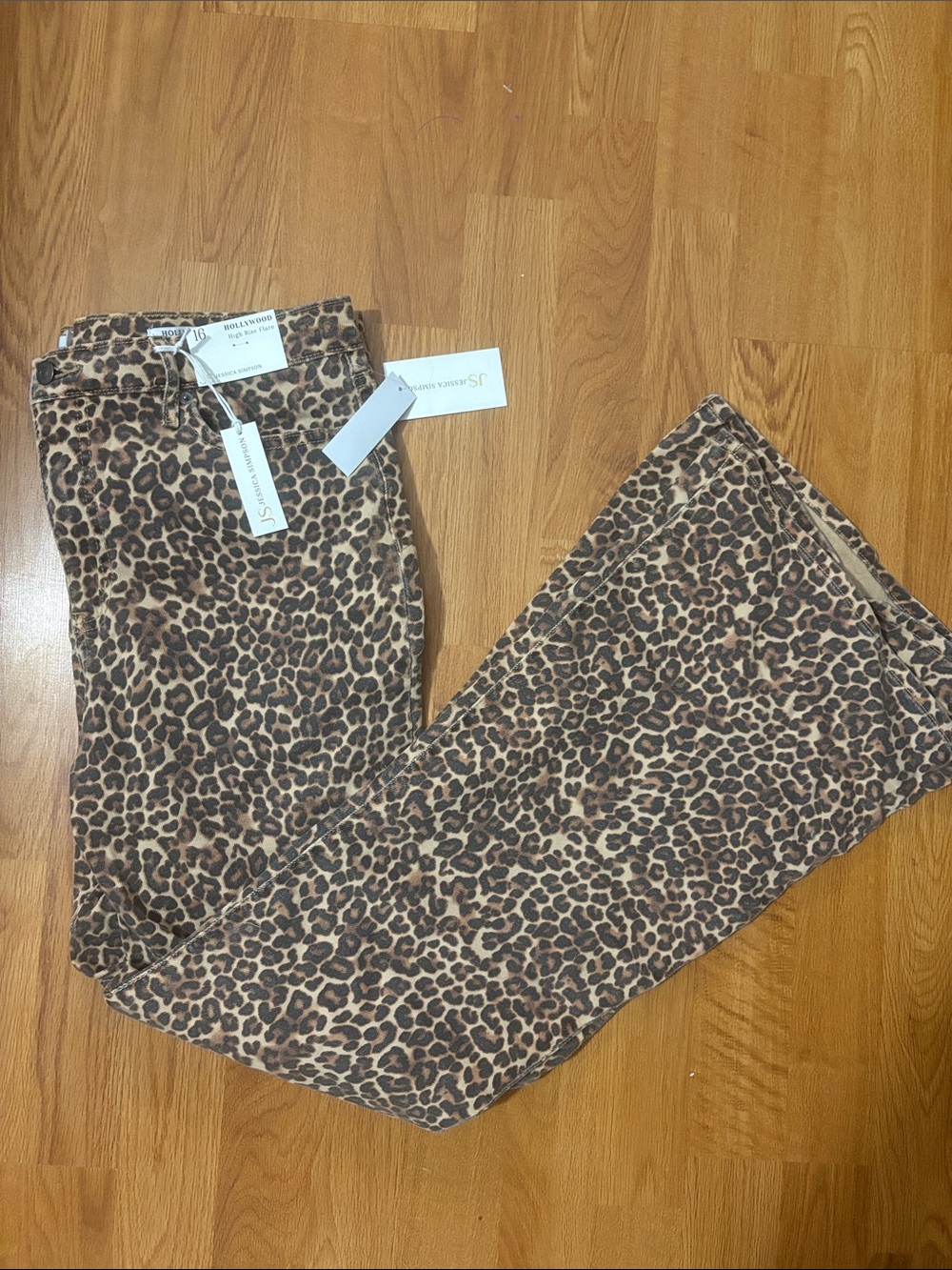 Jessica Simpson Leopard Print Wide Leg Jeans - Brown